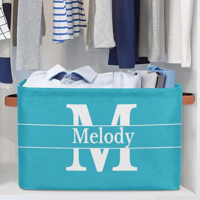 Personalized Foldable Storage Basket with Initial Letter, Lake Blue