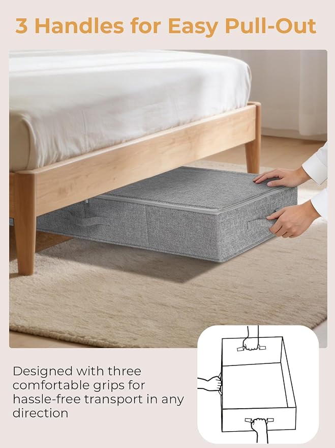punemi 6.7 in Tall Sturdy Under Bed Storage Container with Lid, 2Pack, Gray | Stackable Clothes Storage Bag with Rigid Side and Bottom , for Blankets, Bedding& Shoes, Closet, Dorm & Bedroom Organization