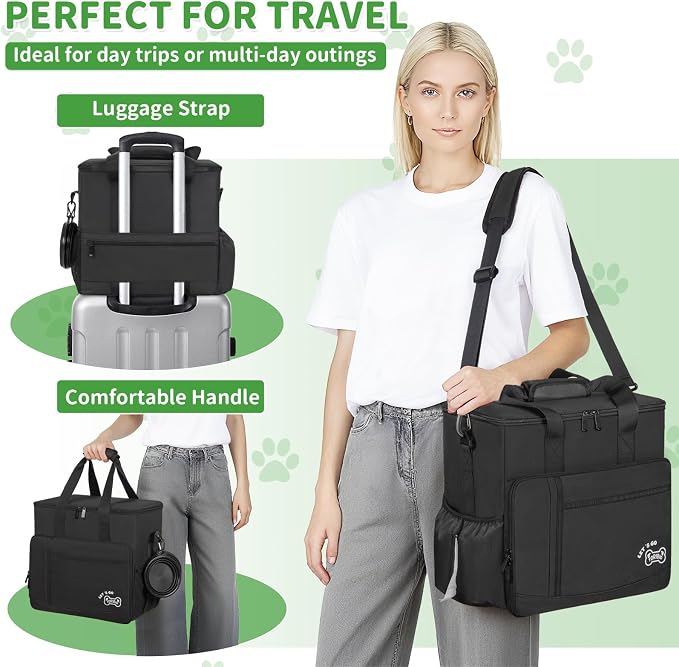 TORIBIO Large Dog Travel Bag for Supplies with Food Bowl | With 2 Food Container and Collapsible Bowls, Mat & Divider, Water-resistant, Pet Travel Kit for Weekend, Road Trips, Camping