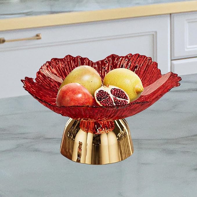Decorative Pedestal Bowl Dish Holder Dessert Display Stand Decor Fruit Basket Serving Tray for Drawing Room Housewarming Gift, A Red