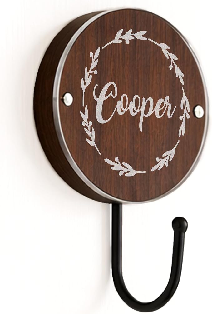 Personalized Dog Leash Hook Holder Wall Mount, Collar Harness Organizer with Pet Name or Photo, Wooden Custom Dog Mom Gift, Single Hook