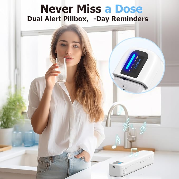 Daviky Automatic Pill Dispenser, Smart Pill Organizer with Alarm | Pill Box 7 Day with APP, Weekly Travel Pill Case, Portable Pill Reminder for Medicines, Supplements and Vitamins