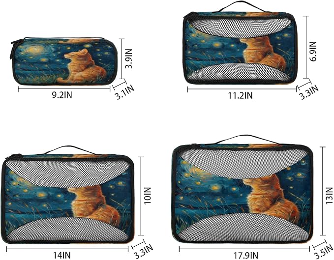 4 Set Packing Cubes for Travel, Cat Packing Cubes for Women, Travel Luggage Packing Organizers, Packing Cube Set, Cat Galaxy