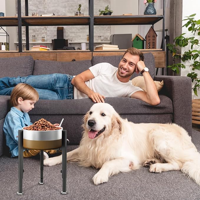 Single Upgrade Metal Dog Feeder Supports, 4 Adjustable Heights 8-14.5" Width 7-10.6", Non-Slip and No Spill Raised Pet Bow Holder for Small Medium Large Dogs(Bowl Not Included)