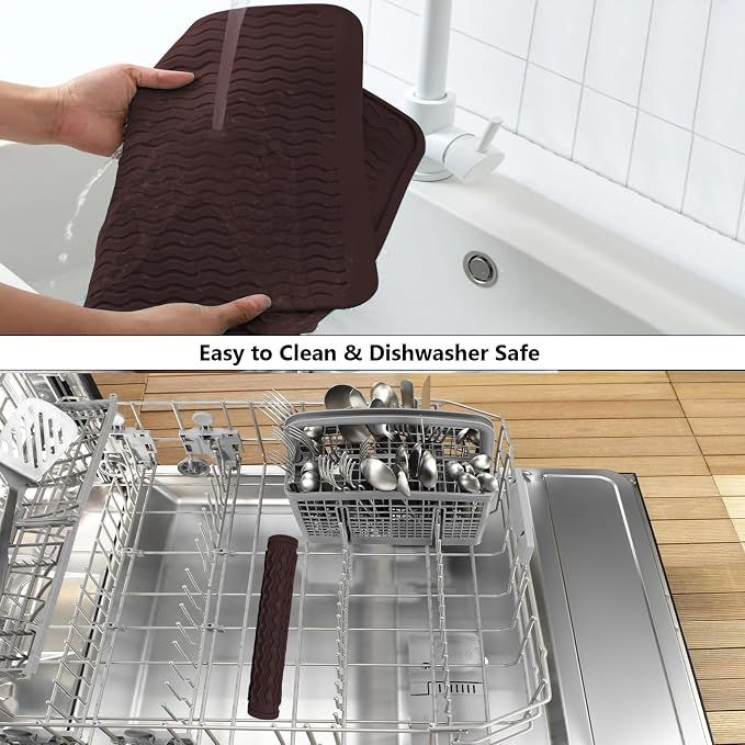 ZLR 4-in-1 Silicone Mat: Air Fryer & Coffee Maker, 12"x12", Coffee | Dish Drying Mat, Heat-Resistant Trivet to 450°F, Appliance Non-Slip Base, Food-Grade, Dishwasher Safe, Rolls Up
