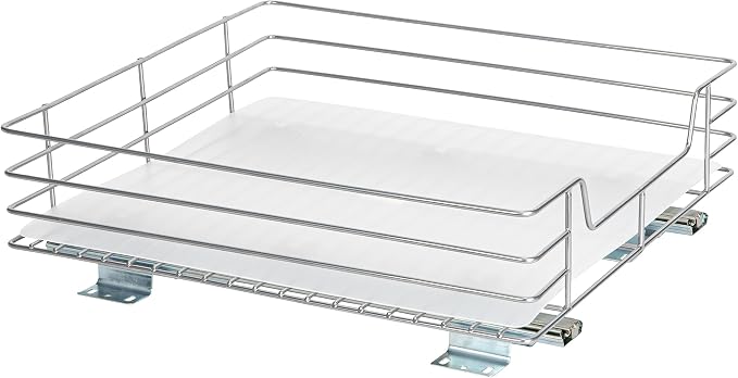 Household Essentials Brushed Steel Pull-Out Pantry Organizer with Plastic Liner, Nickel Finish
