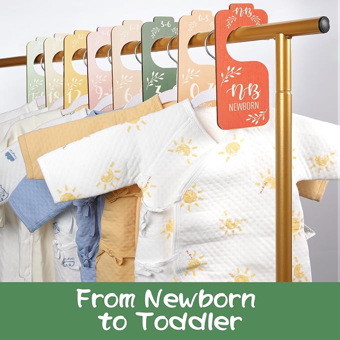 Giftacity 8-Piece Baby Closet Dividers for Clothes Size Hanger Organizer | Colorful Wooden Double-Sided, from Newborn to 24 Months for Baby Room Decor, Nursery Furniture Essentials, Baby Shower Gifts