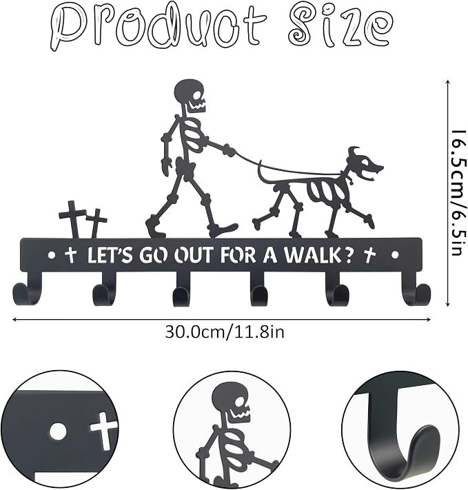 Skull Dog Paw Shaped Wall Mount Leash and Key Hook - Gothic Home Decor Organizer