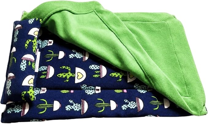 Reptile Sleeping Bag with Pillow and Blanket, Soft Canvas Bearded Dragon Sleeping Bag, Cactus Pattern Hideout Habitat, Cozy Bed for Leopard Gecko, Lizard, Hamster, Small Pets, Blue and Green