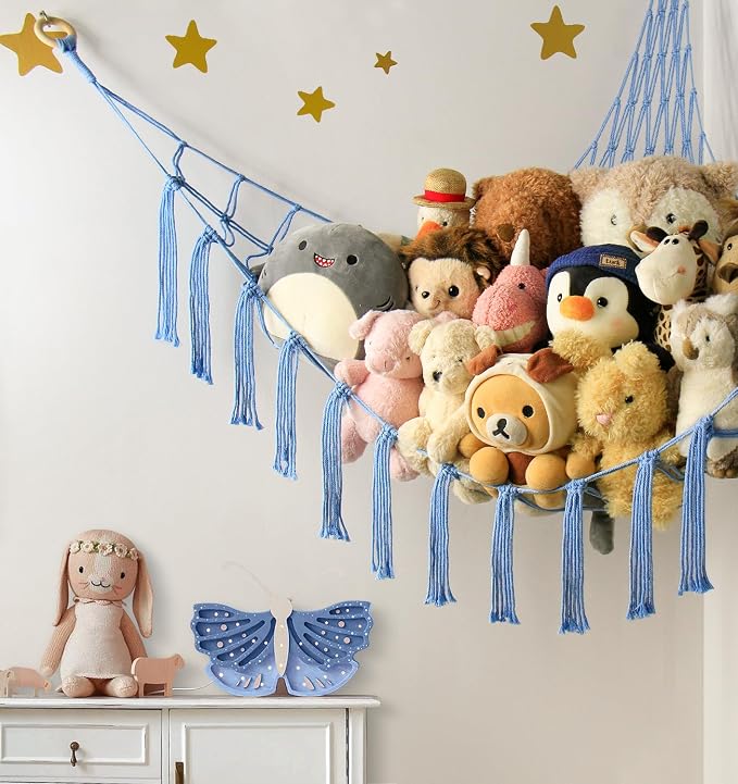 mirolam Stuffed Animal Storage Hammock Net - Toy Hammock Net for Stuffed Animals Corner - Hanging Stuff Animal Organizer Holder Large Size Baby Nursery Room Decor-Blue