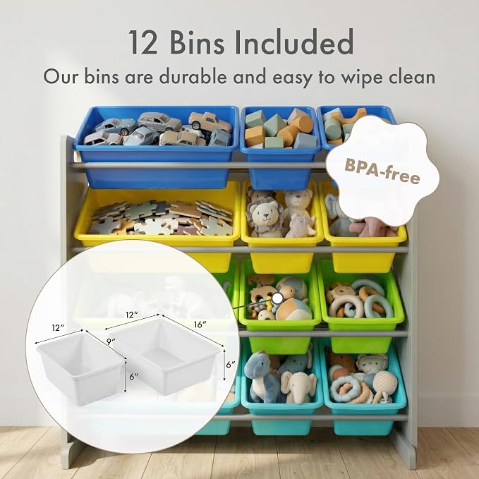 Humble Crew Kids Toy Organizer with 12 Bins, 4 Tier Storage for Playroom