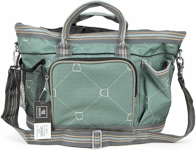 Jeffers Poplar Head Grooming Bag – Horse Grooming Organizer Tote with Pockets for Brushes, Tools, Clippers, Shampoo, Detangler – Stable Barn Kit Carrier for Horses, Pets, Spruce Stirrup Irons