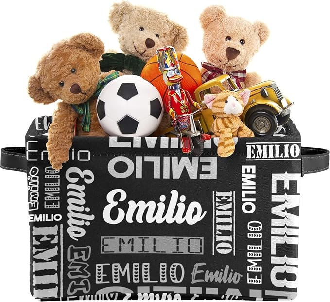 Personalized Toy Box Storage Bins for Boys Girls with Name, Kids Custom Storage Basket Cubes Organizer with Handles, Shelf Closet Storage Baskets Bin Customized Gift, 1 Pack