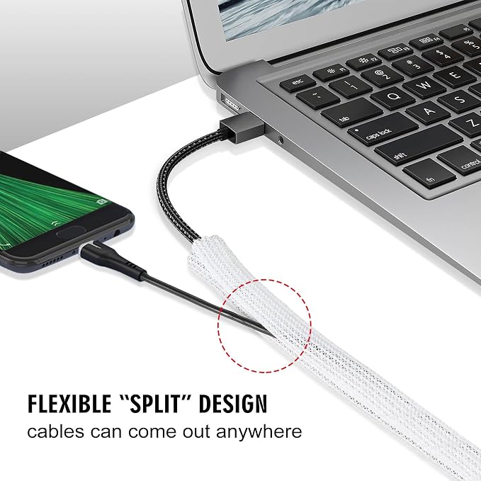 10ft - 1/2 inch Cable Sleeve Split Wire Loom Tubing for Power Audio USB Cable, Cord Management for TV Computer, Protects from Pets Chewing, White