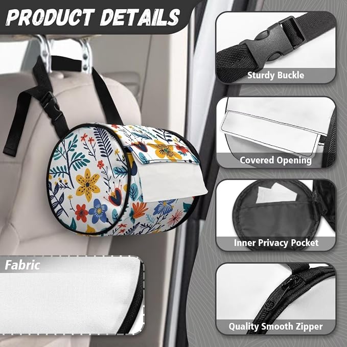 Hanging Paper Tower Holder Wall Mounted Cylinder Toilet Paper Roll Storage Holder with Adjustable Strap Easy to Install 6.3 * 6.3 * 6.3 Inch,Blooming Flower