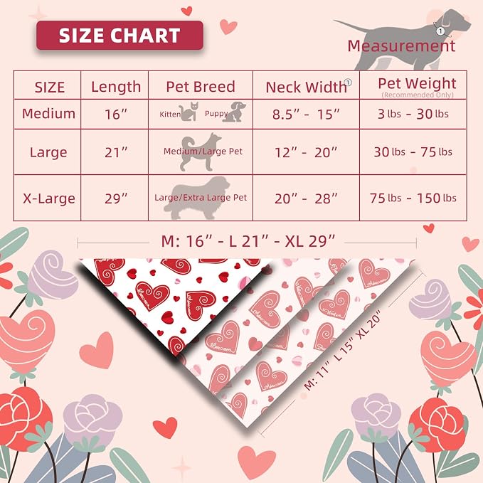 Dog Bandanas for Valentines Day - Cute Love Phrases Design for Pet Romantic Heart Print Adjustable Snap Button Scarf for Large & Extra Large Breeds 75lbs+