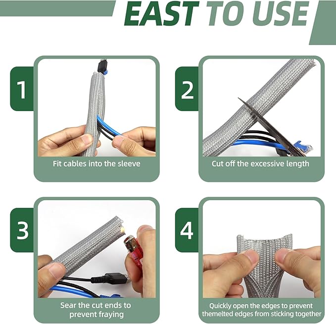 Split Wire Loom Tubing, Cable Protector Sleeve, Braided Cable Management for TV/Computer/Home Theater/Engine Bay, Cord Protectors from Pets No Chew (Grey, 1/2"-10ft)