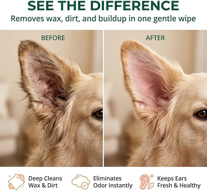 Dylan's cabin Dog Ear Wipes - 150 Count Finger Wipes for Dogs and Cats, Pet Ear Cleaning Remove Wax Dirt Debris, Odor Gentle Alcohol Free Daily Ear Care
