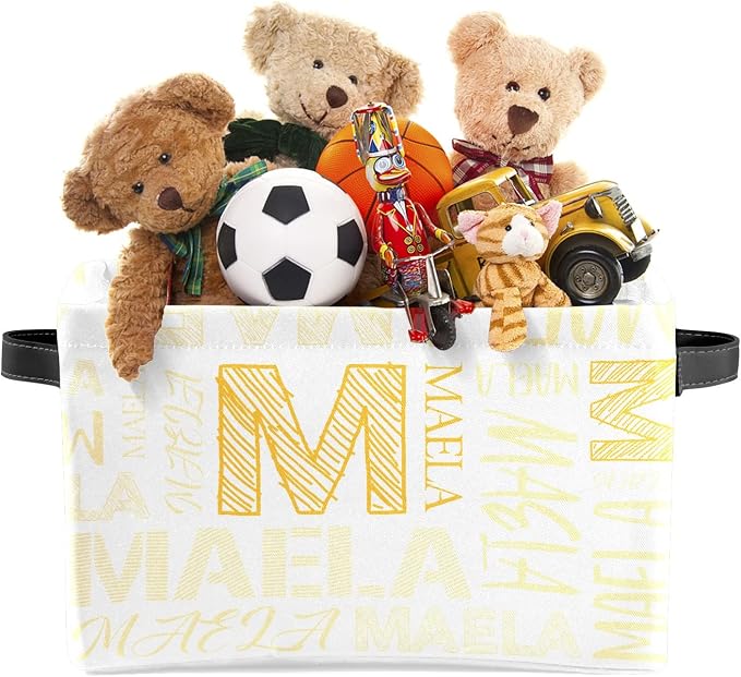 Foldable Personalized Storage Box for Boys Girls with Name Waterproof Kids Custom Storage Bin Baskets Cube Boxes Organizer with Handles for Organizing Shelf Closet, 1 Pack