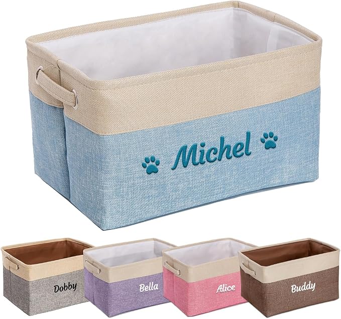 Ulico Personalized Pet Toy Storage Box, Collapsible Organizer with Handles, Custom Dog & Cat Toy Bin with Pet's Name - Blue