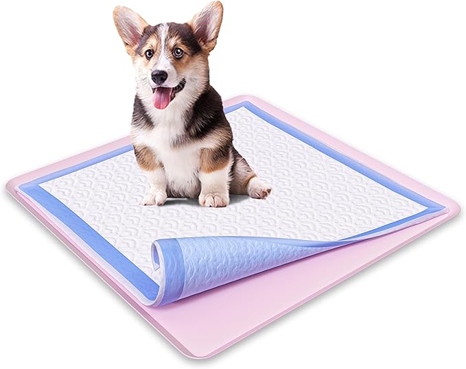 Dog Pee Pad Holder - Fits Up to 24” x 24” Pee Pad - 1 Pack - Rose | Stable Grip, Raised Edges, Quick-Wipe Silicone Surface Dog Potty Tray Holder for Indoor Flooring Protection