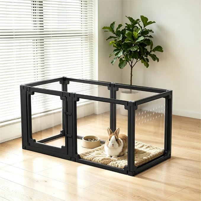 FlexiSpace Adjustable Clear Dog Play Pen, Expandable & Stackable Acrylic Dog Playpen, ONLY Dog Play Pen Indoors Grow with Your Pet Puppy Playpen (Black, 24", 6 Panels)