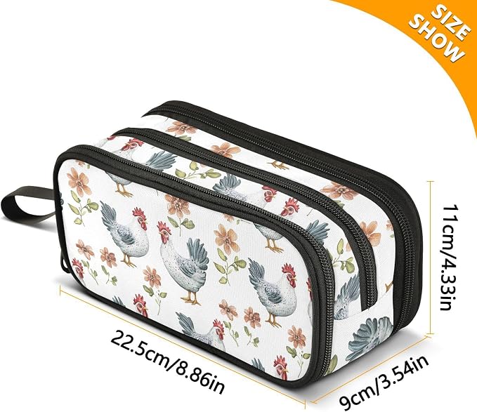 JUNZAN Cartoon Pet Chicken White Pencil Bag Portable Pencil Holder Case Pen Holder for Teen Stationary Organizer