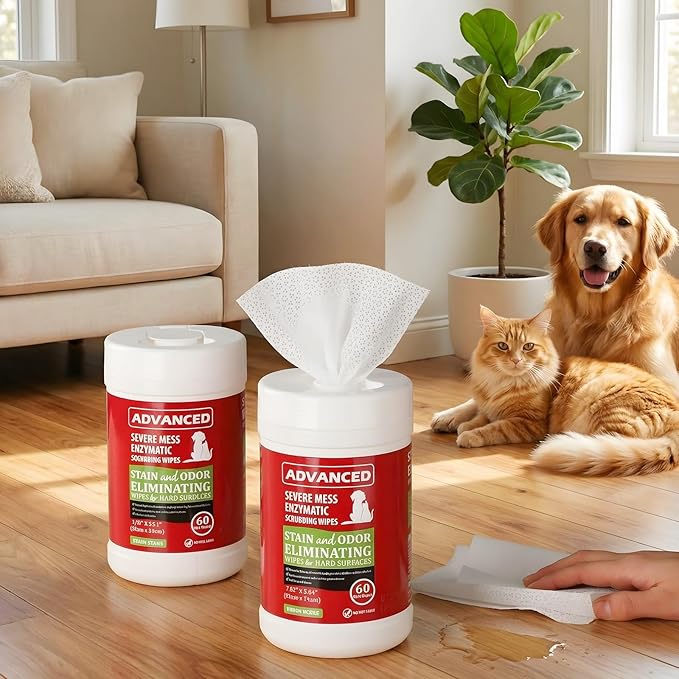 2 Pack Dog Cat Stain Cleaning Wipes 120 Count Pet Odor Eliminating Wipes Litter Box Remover Scented Cleaner for Pet Messes Urine Feces