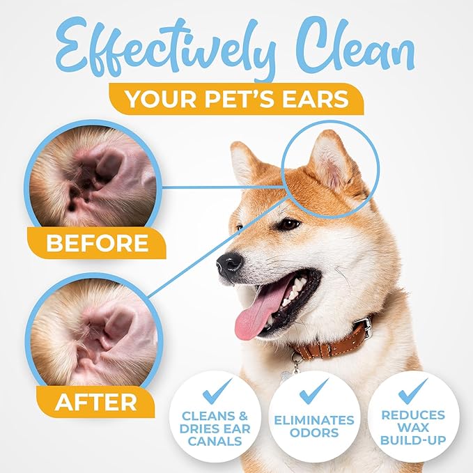Dog Ear Cleaner Wipes - Finger Ear Wipes for Dogs & Cats with Otic Cleaning Solution, Sooths and Deodorizes. Pet Ear Relief - 50 Count, White