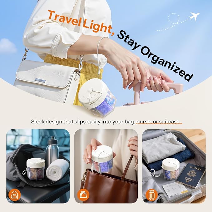 Pill Organizer with 7 Large Compartments,XL Cute Travel Pill Box BPA-Free | Anti Mixing, Large DIY Compartments for Vitamins and Fish Oil, Portable Monthly Pill Box with Labeled and Lanyards, White