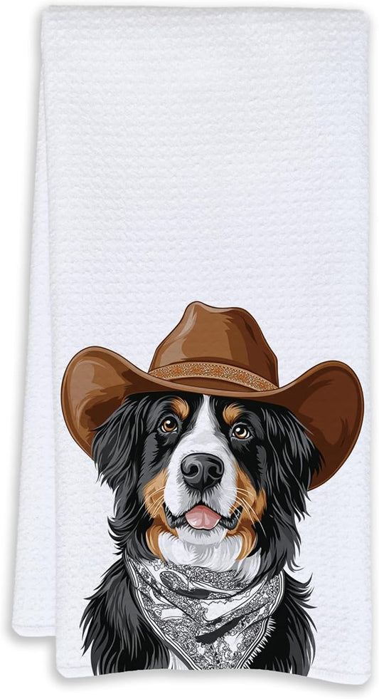 Cabana Bro Bernese Mountain Dog Gifts Kitchen Towels, Bernese Mountain Dog Gifts for Women Decorative Hand Towels for Bathroom, Funny Western Cowboy Berner Dish Tea Towels for Kitchen, 16x24 Inch