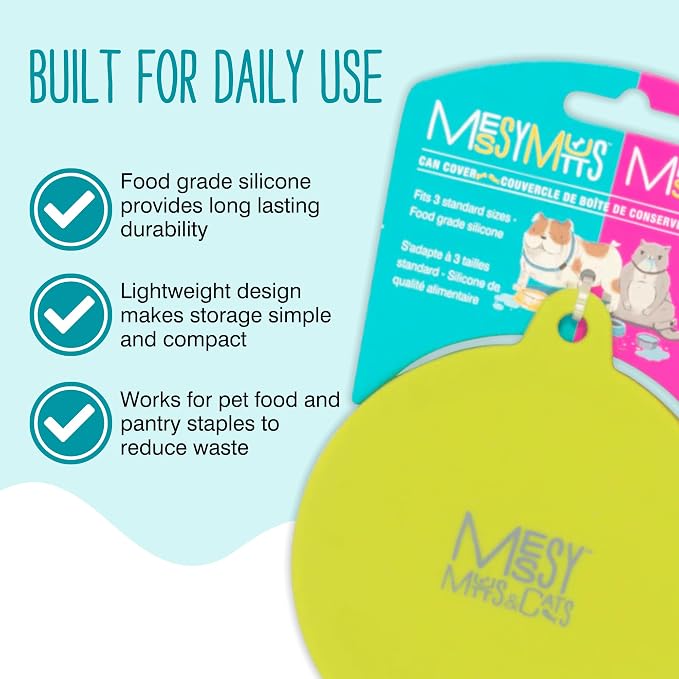 Messy Mutts Silicone Universal Can Cover, Fits 3 Can Sizes, Green | Reusable Silicone Pet Food Can Cover, Fits Small, Medium, And Large Cans, Airtight And Dishwasher Safe