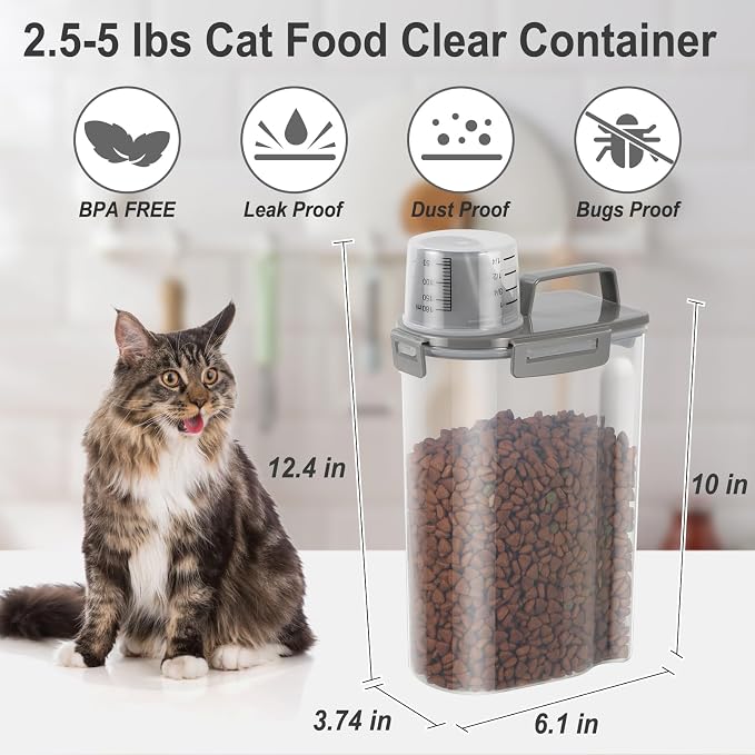 Dog Cat Food Storage Container with Cup (Dark Olive, 2.5L (2 pack)) | Pet Food Pourable Container Airtight with Large Spout, BPA-Free Plastic Food Dispenser for Pet Food, Bird Seed, Rice, Flour