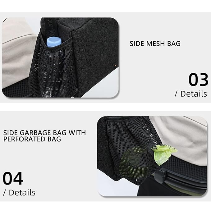 Haofy Dog Stroller Caddy Organizer Large Capacity Hanging Bag for Pet Stroller Accessories Multifunctional Storage Pockets Water Bottle Holder Pet Travel Hiking Camping Carrier (Black)