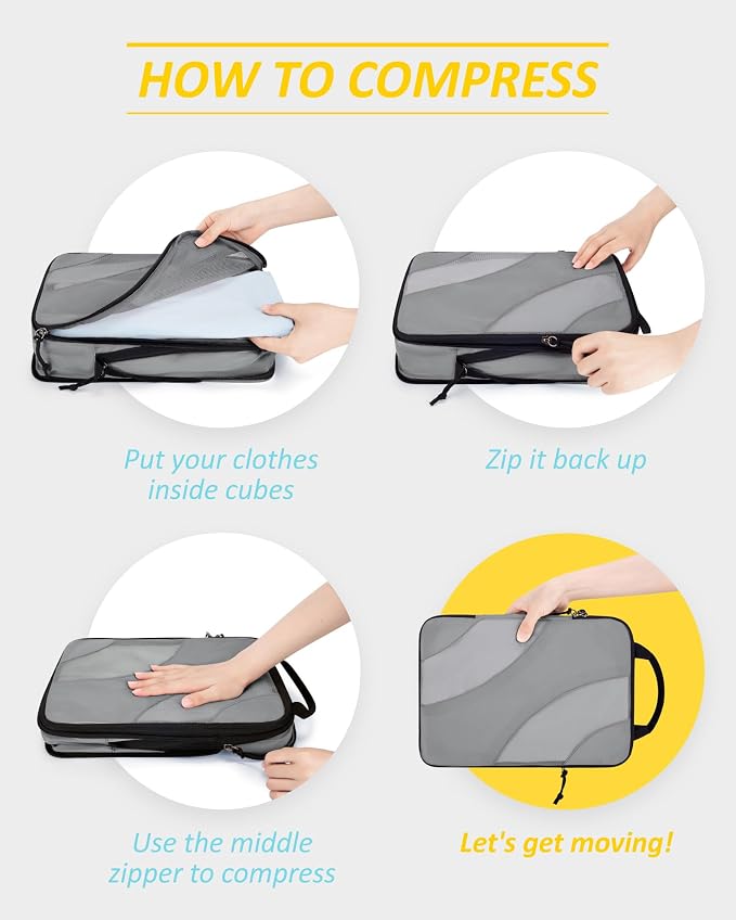 BAGSMART Compression Packing Cubes for Travel | Lightweight suitcase organizers bag set, space-saving double zipper expansion for carry-on luggage & travel organization