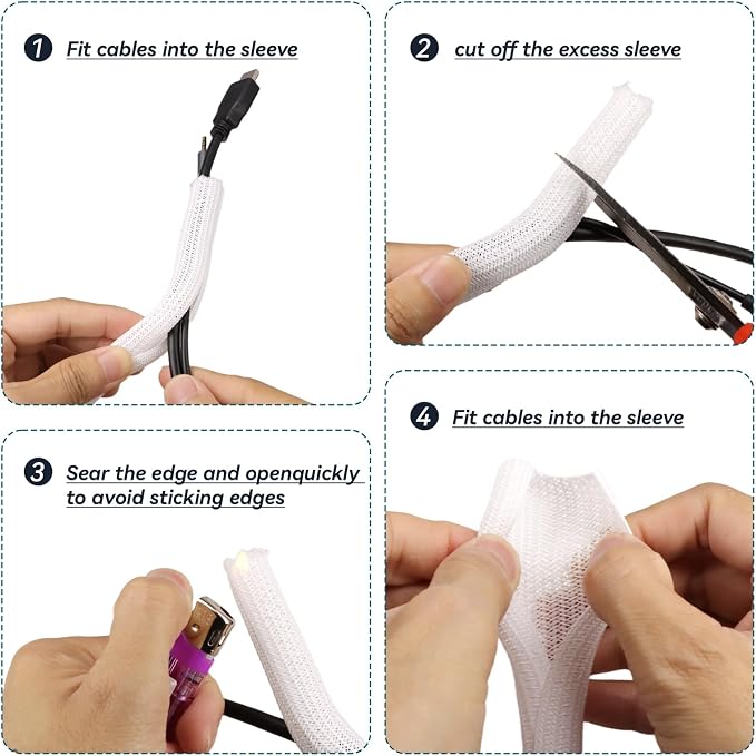 Wire Loom Tubing, 10ft Split Braided Cable Management Sleeve, Flexible Mesh Cord Protector Cable Sleeve for TV Computer (White, 1/2")