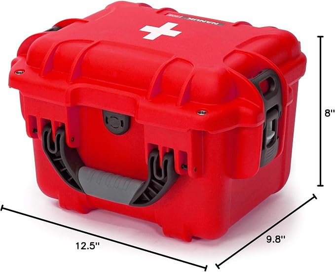 NANUK 908 Waterproof First Aid Box Empty – Durable, Medical First Aid Organizer Case, IP67-Rated, Dustproof, Impact-Resistant, and Floats (9.5" x 7.5" x 7.5") – Red