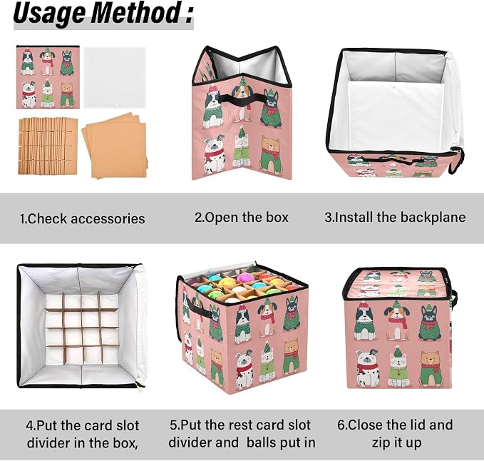 OTVEE Christmas Ornament Storage Box Holiday Decoration Organizer Stores upto 64 Holiday Ornaments Adjustable Dividers Tear-Proof Fabric Christmas Pet Print