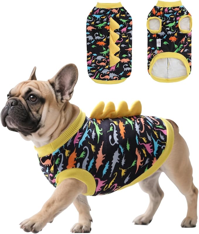CuteBone Dinosaur Costume Dog Shirt, Stretchy Velvet T-Shirt Clothes for Medium Dogs, Soft & Breathable Pet Tee Outfit Frenchie Apparel for Daily Wear, Cozy Pullover Design Puppy Fashion COSBX01XL