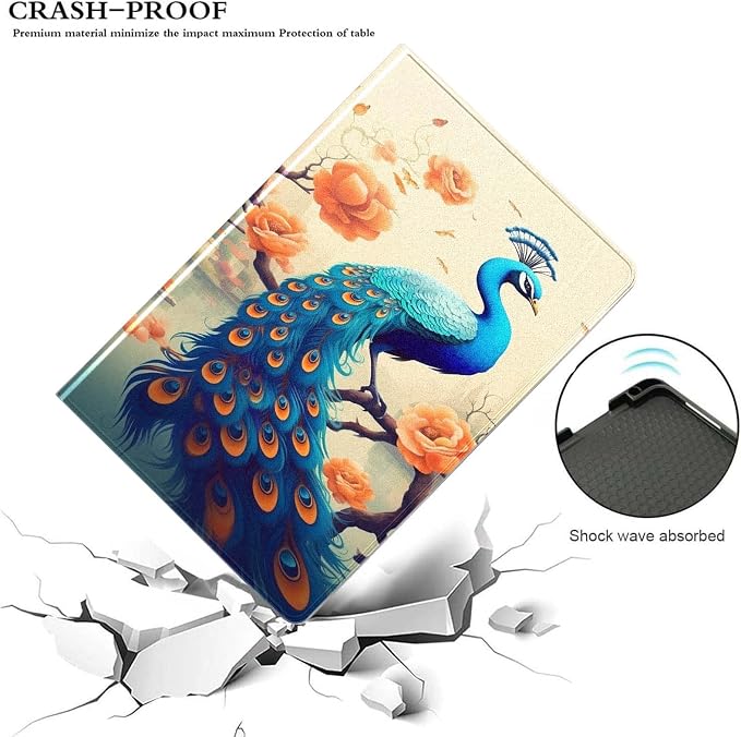 for Samsung Galaxy Tab A 10.1 Tablet Case 2019 Model T510 T515 T517,Premium Leather Folio Stand Auto Wake/Sleep,Multiple Viewing Stand,Floral Peacock