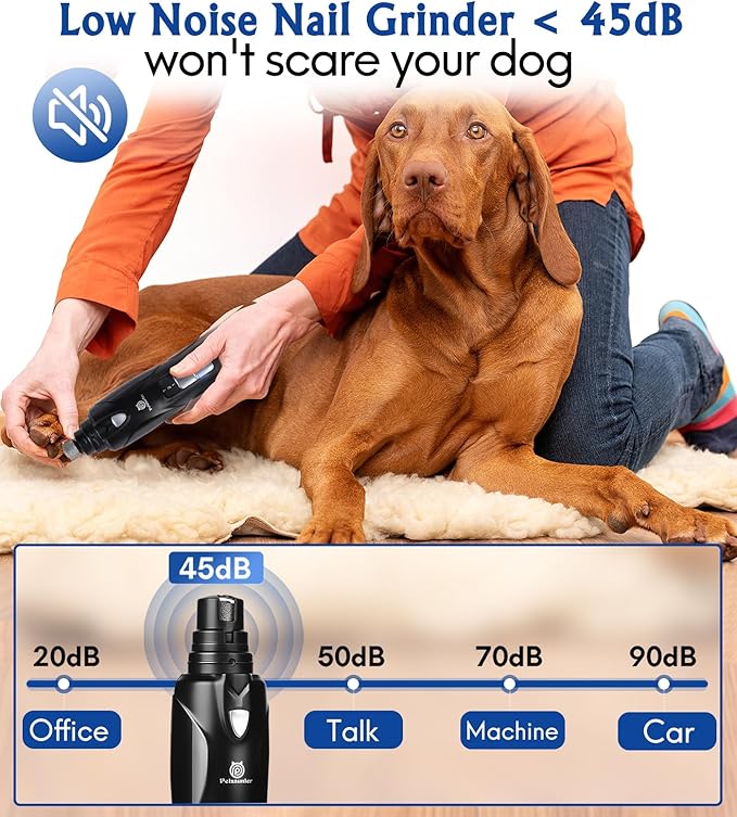Petsaunter Dog Nail Grinder, 3 Grinding Heads, 2-Speed, LED Light, Touch-Switch, TypeC, Quiet, Low-Vibration, Dog Nail Trimmers for Large,Medium,Small Dogs & Cats with Hard/Thick Nails (U-Dark Blue)