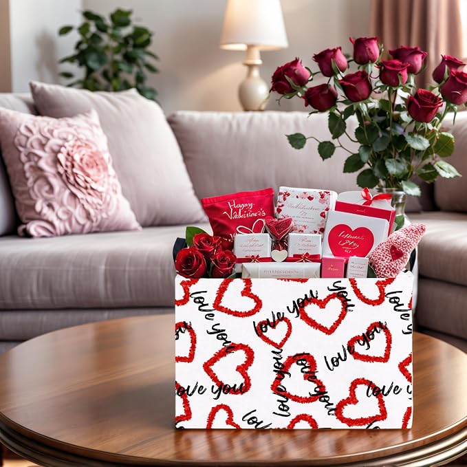 Valentine's Day Basket Gift for Empty Cute Heart Large Storage Bin for Kid and Baby Room Décor (Love You Red Love)