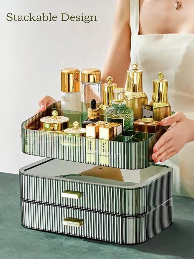 Makeup Organizer with Stackable Drawers, Bathroom Counter Organizer. | Drawers Can be Stacked, Cosmetic Display Case, Ideal for Make Up, Skincare, Perfume; Suitable for Dresser Top, Vanity