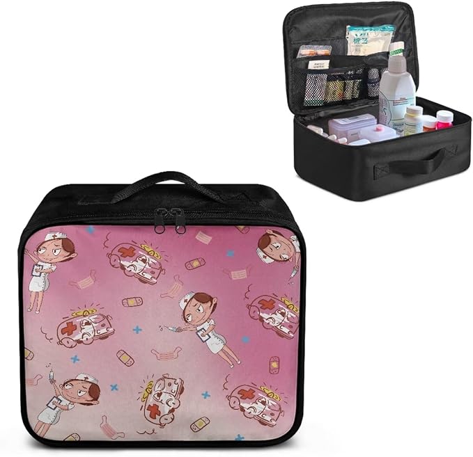 Cute Small First Aid Kit Travel Bag Empty Nurse Gril Medical Bag Empty Travel Medicine Kit Bag Pattern Medical Equipment Bag for Home Outdoor Travel Camping Hiking Pink