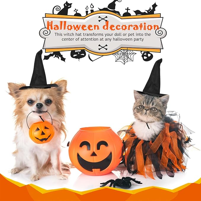 Toyvian Mini Halloween Witch Hat for Cats Dogs, 2pcs Spooky Non-Woven Puppy Kitten Headwear Pet Vampire Costume Accessories for Holiday Party Photoshoot