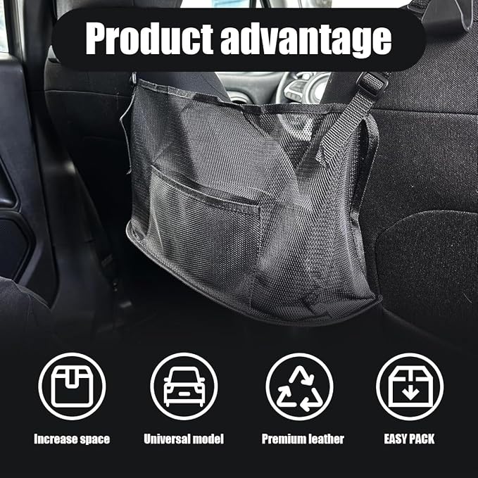 ZIMISI Car Net Pocket Handbag Holder, Auto Storage Organizer Between Front Seats, Large Capacity Vehicle Driver Storage Netting Pouch, Pet/Kids Car Barrier Accessories for Purse, Document (Black)