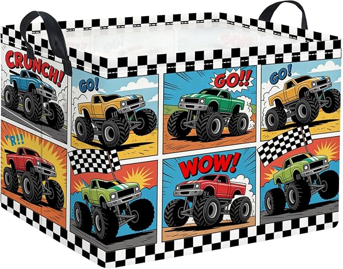 Rectangular Baby Kids Storage Basket for Home Kitchen Girls Cute Toy Storage Bin Organizer Shelf Book Room Decor(Truck)