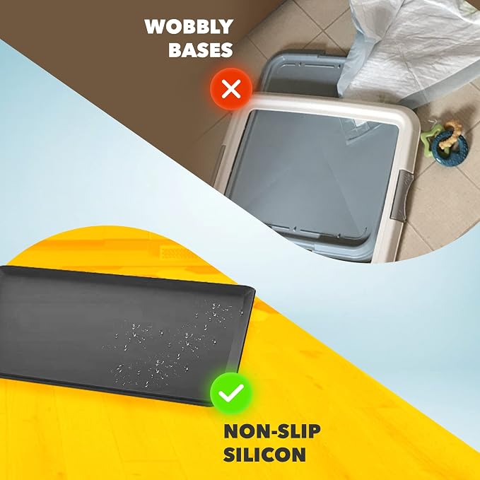 Dog Pee Pad Holder - Fits Up to 24” x 24” Pee Pad - 2 Pack - Black | Stable Grip, Raised Edges, Quick-Wipe Silicone Surface Dog Potty Tray Holder for Indoor Flooring Protection
