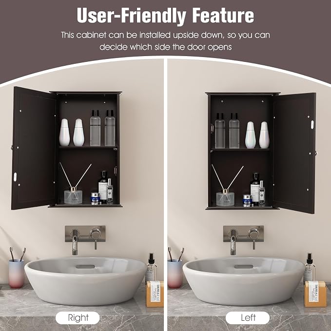 LOKO Bathroom Medicine Cabinet, Wall Mounted Storage Cabinet (Brown) | Single Mirrored Door | Adjustable Shelf | For Bathroom, Living Room, Entryway | 13.5 x 6 x 21 inches