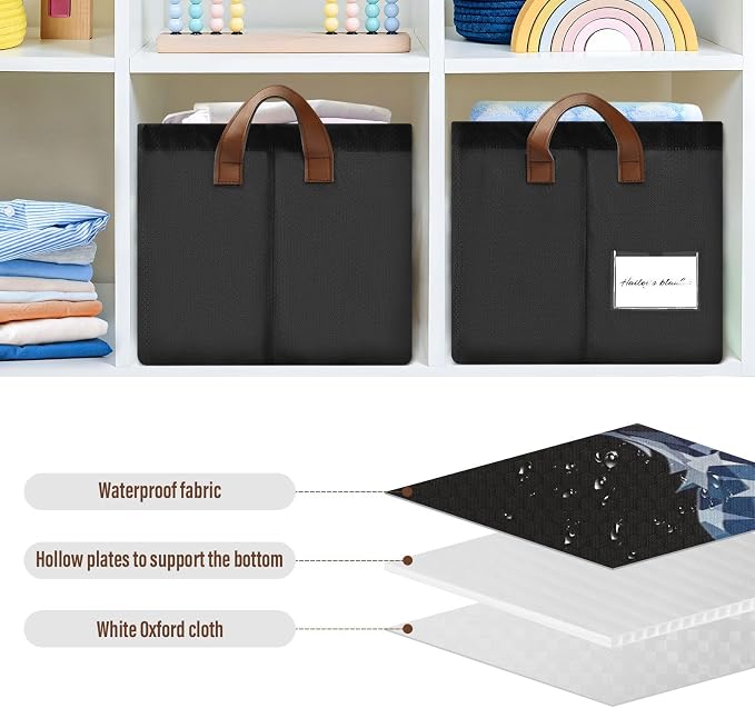 Eagle American Flag Patriotic Black Storage Basket Foldable Cube Storage Bins with Handles&Label Collapsible Organizer Box Bin Large Rectangle Decorative Baskets for Shelves Home Living Room Closet